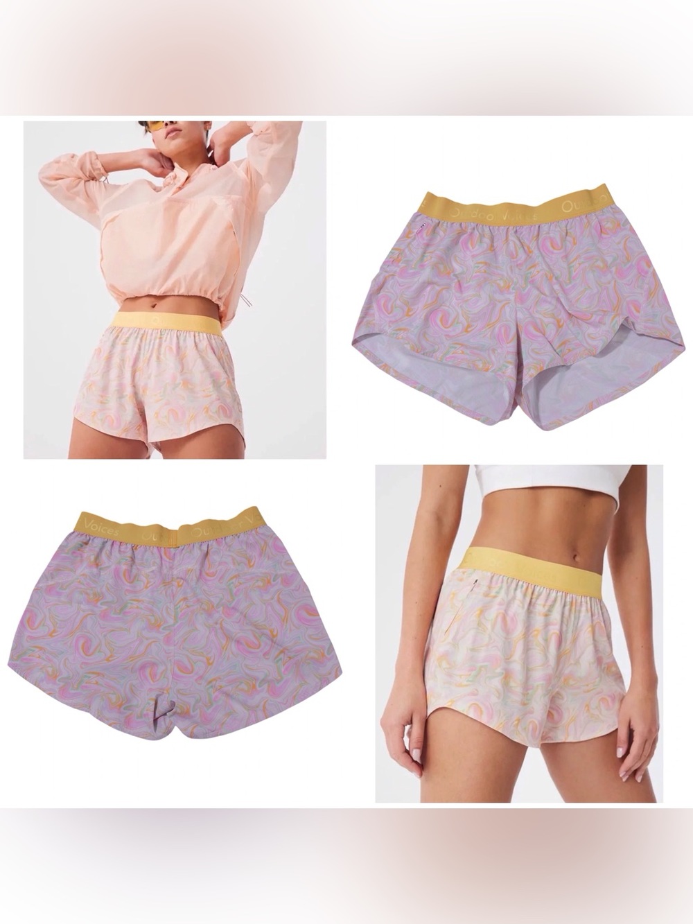 Outdoor Voices Athleisure Relay Shorts 3" Yellow Pink Marble Size Small Unlined